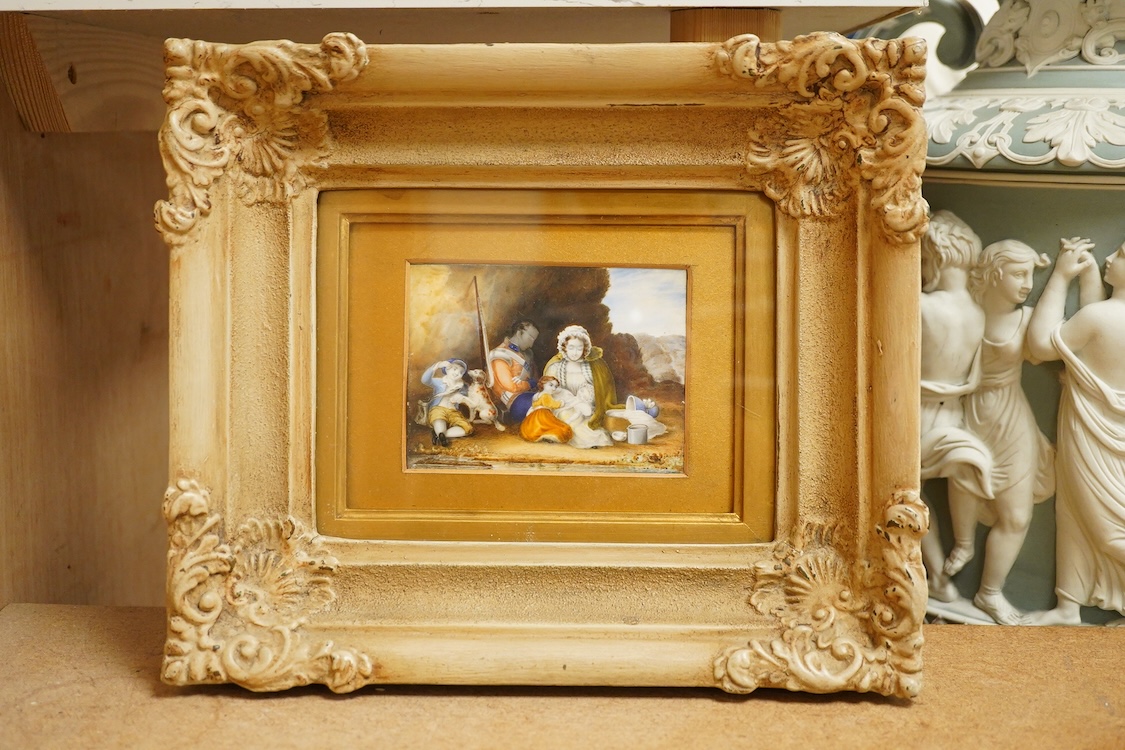Regency School, Sleeping military gentleman and his family before a landscape, watercolour portrait miniature on ivory, framed, 7 x 9.5cm IVORY SUBMISSION VTKNBCRG